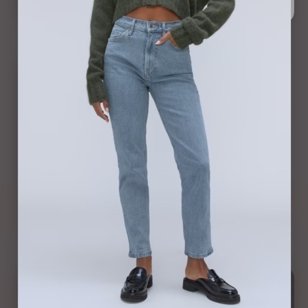 Everlane The Original Cheeky Jean High Waist Straight Leg Crop Denim Blue Sz 32